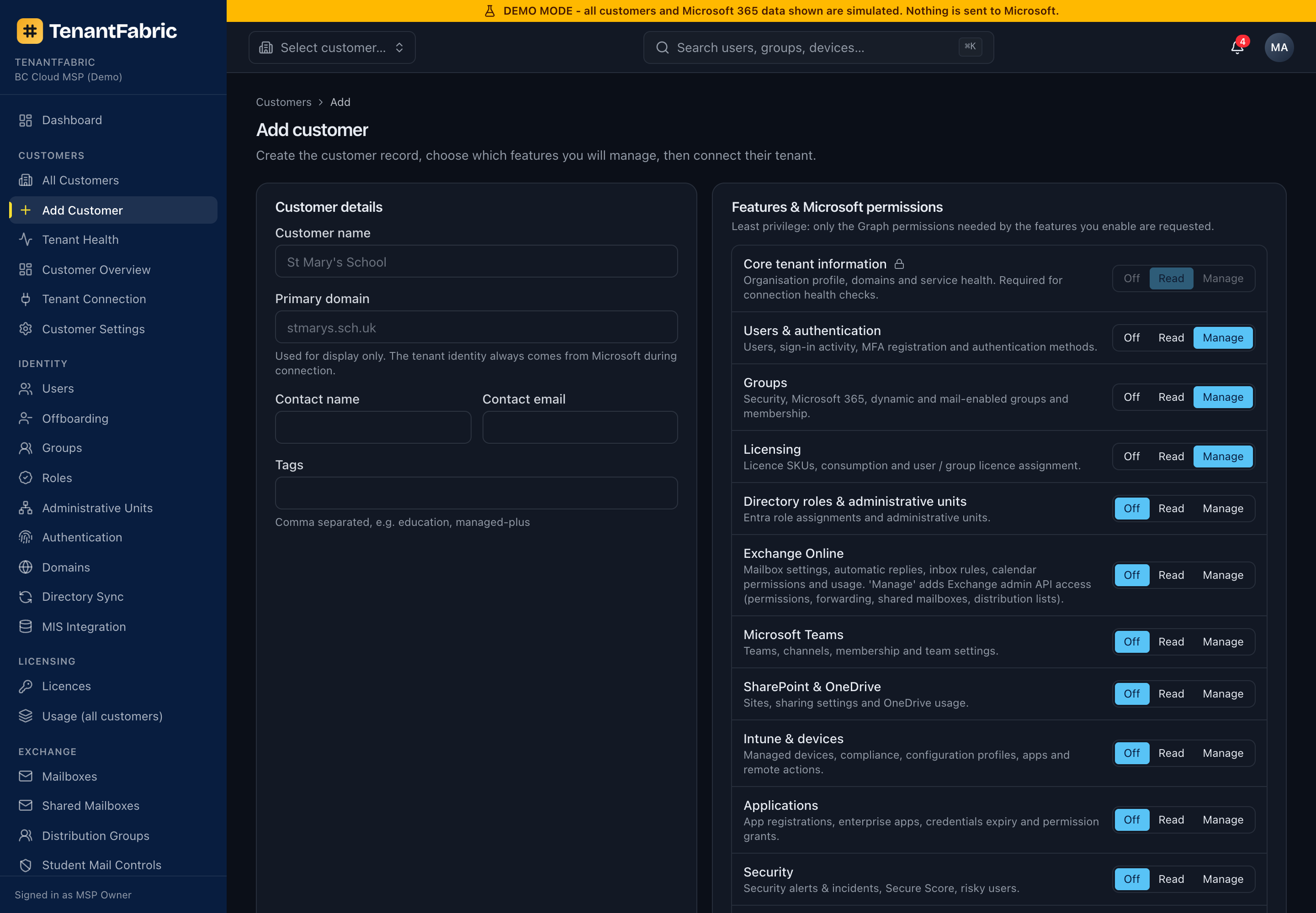 Add customer form