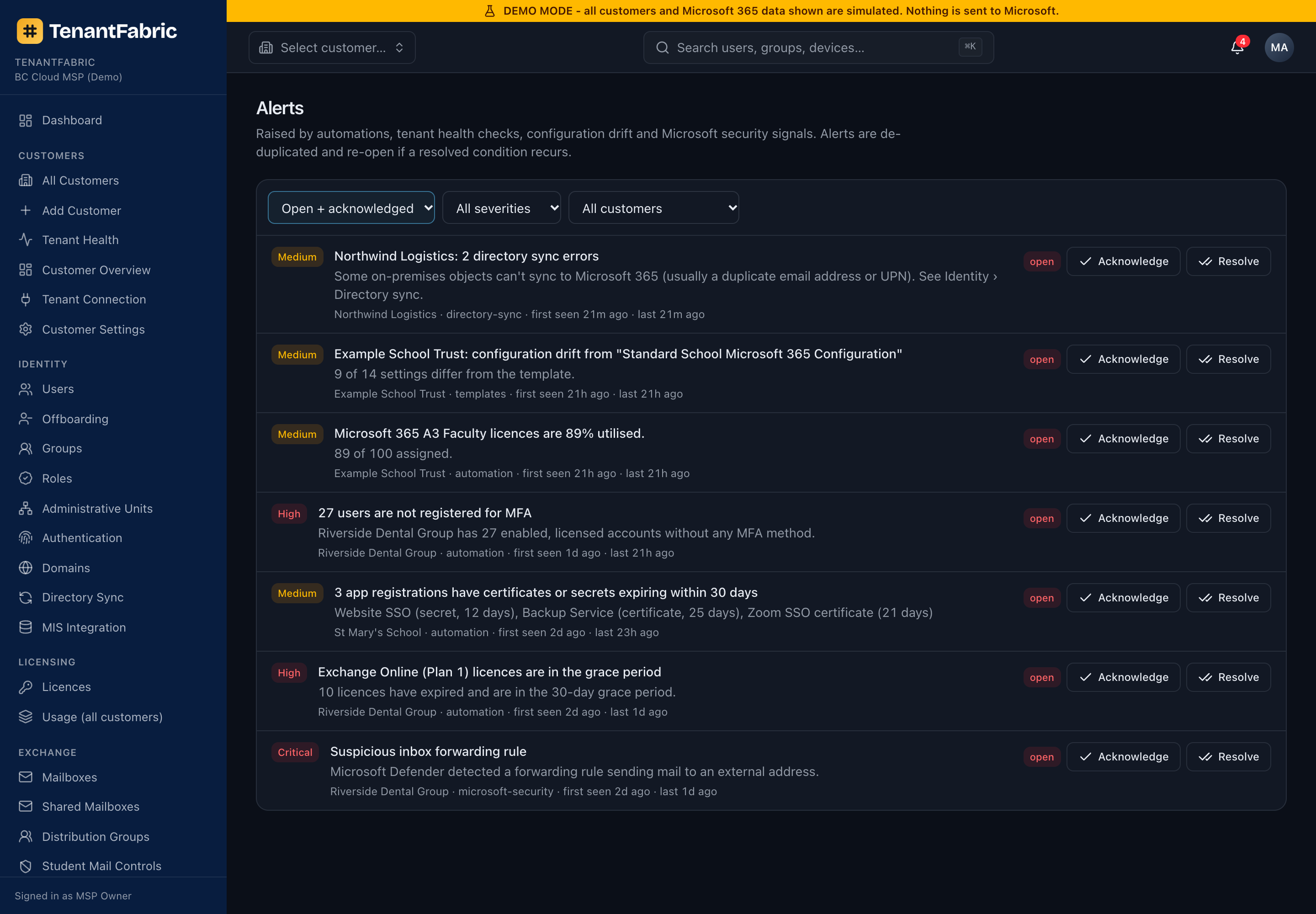 Alerts queue