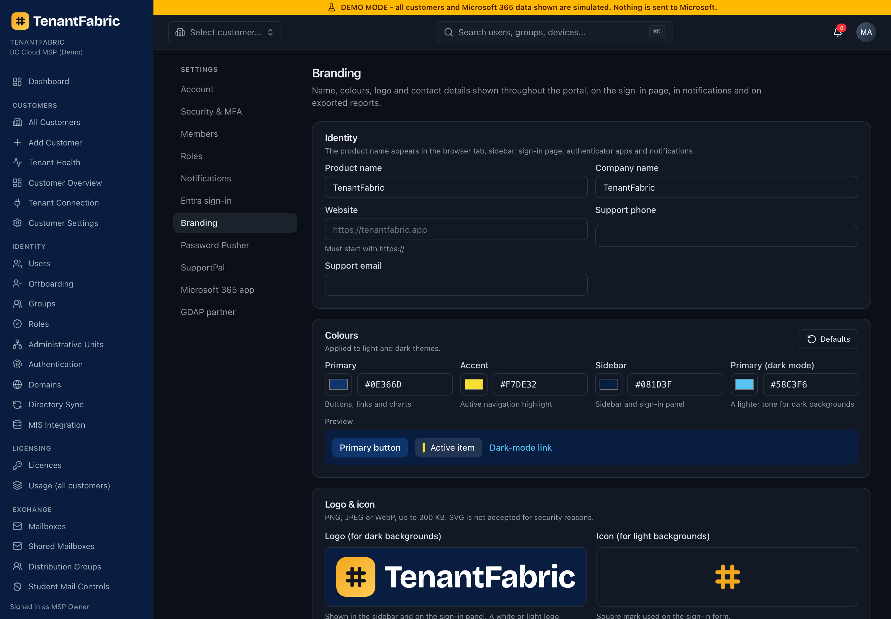 Branding settings