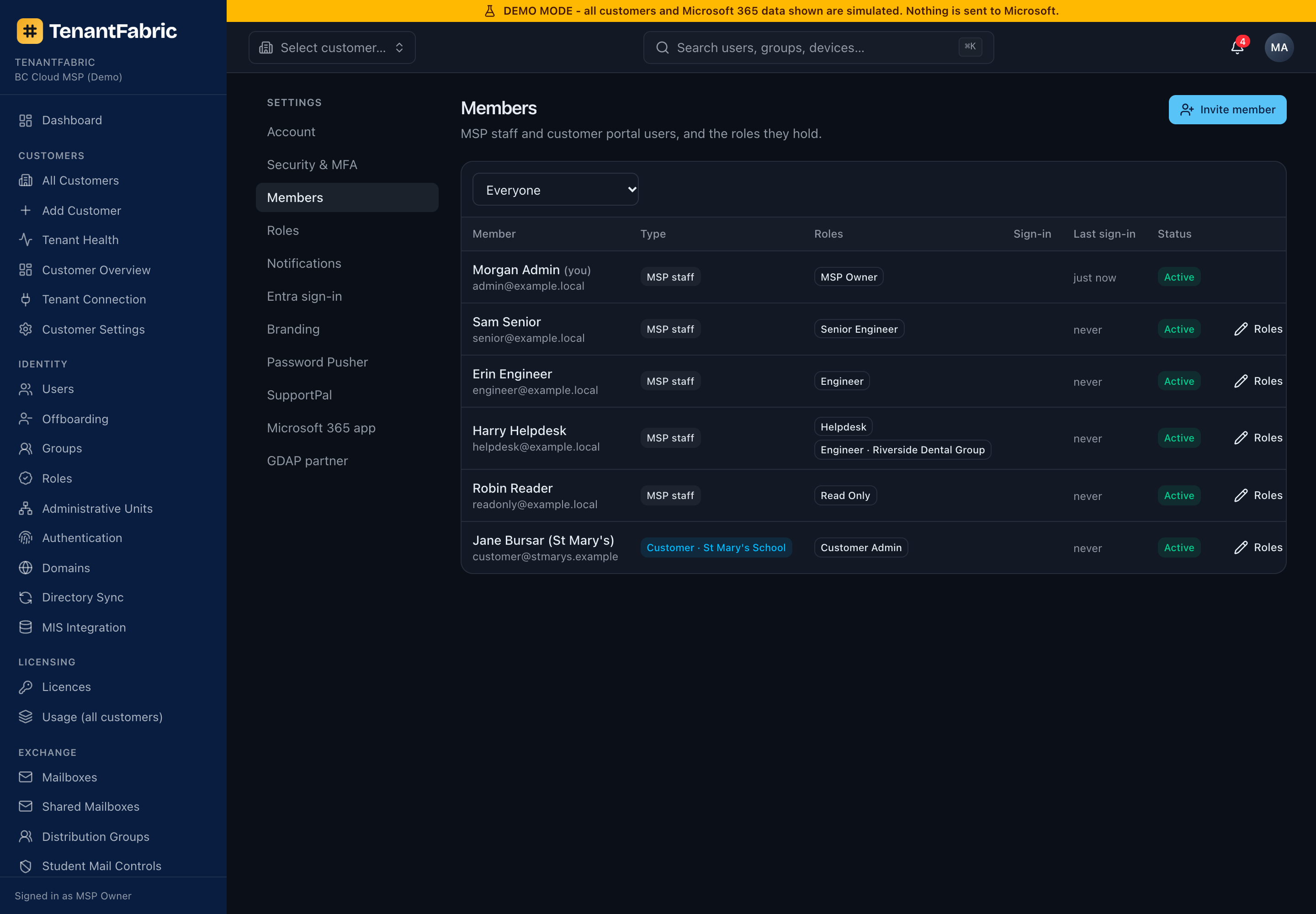 Settings members