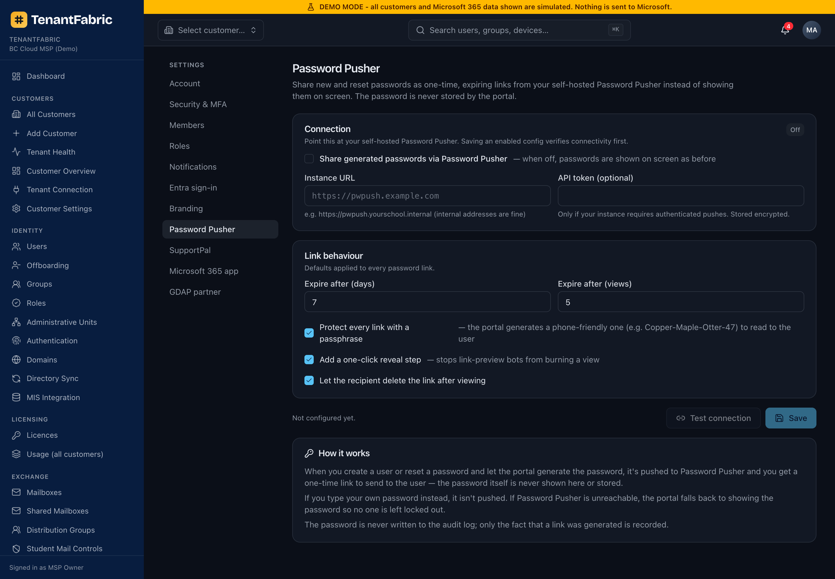 Password Pusher settings