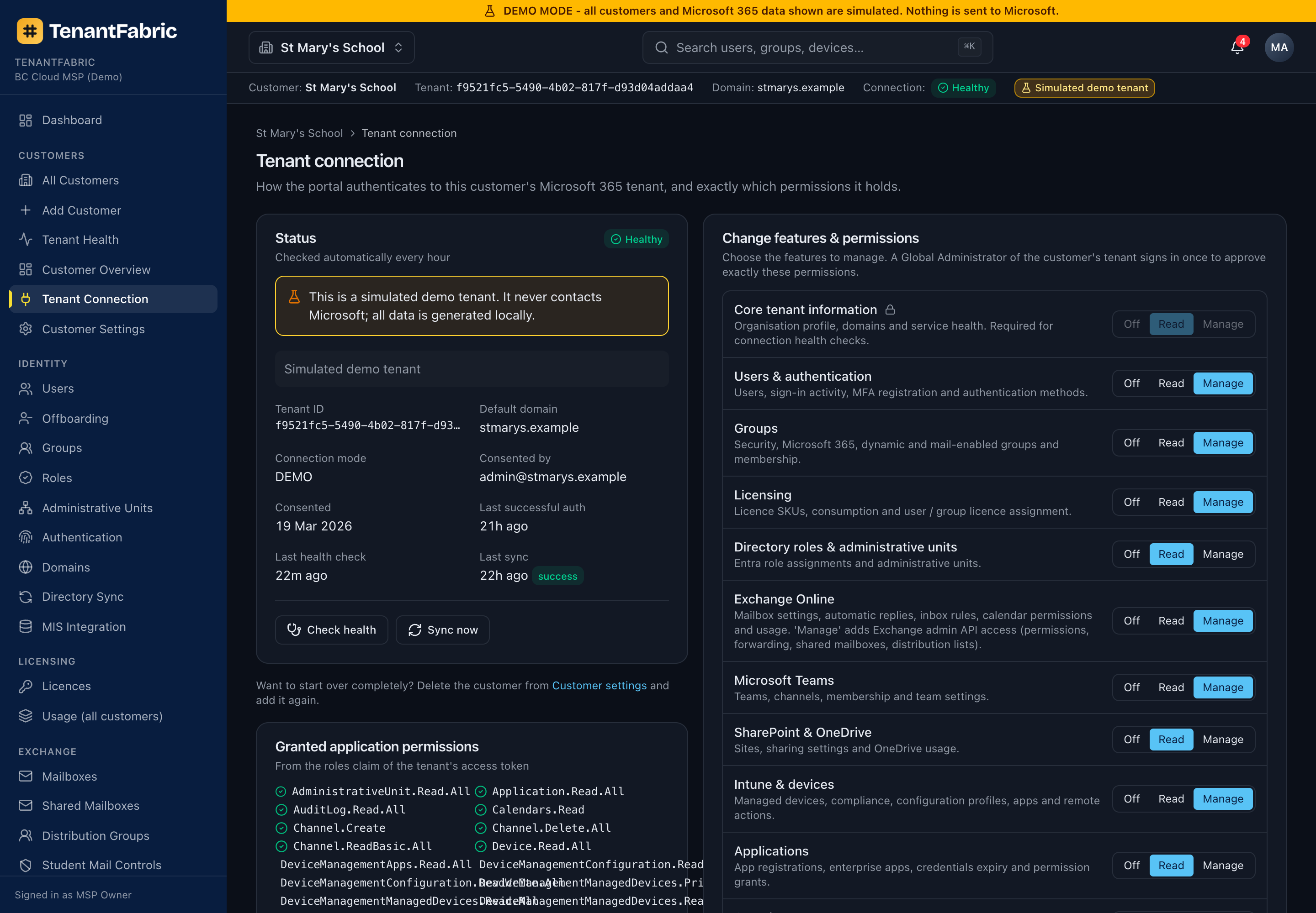Tenant connection page