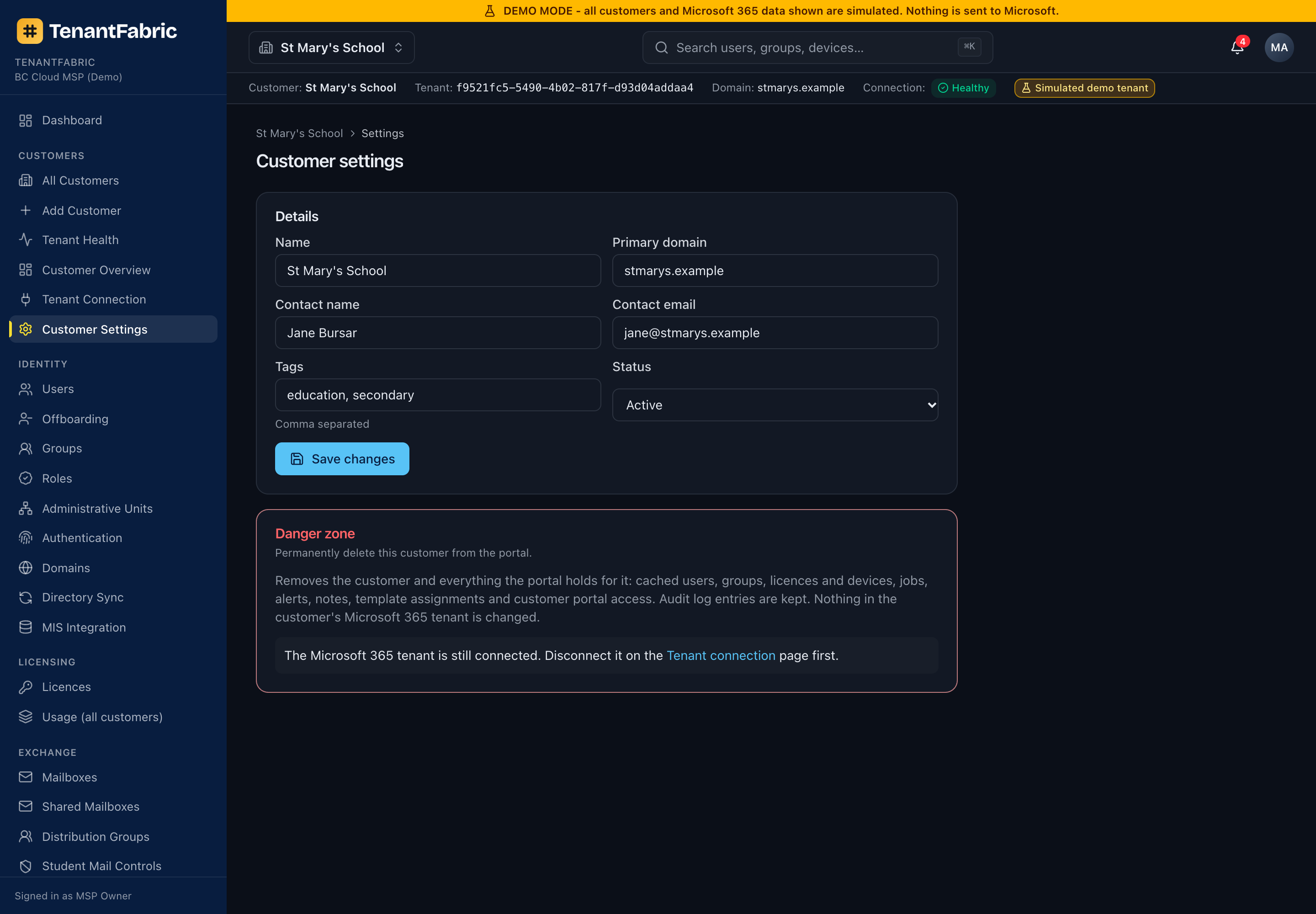Customer settings