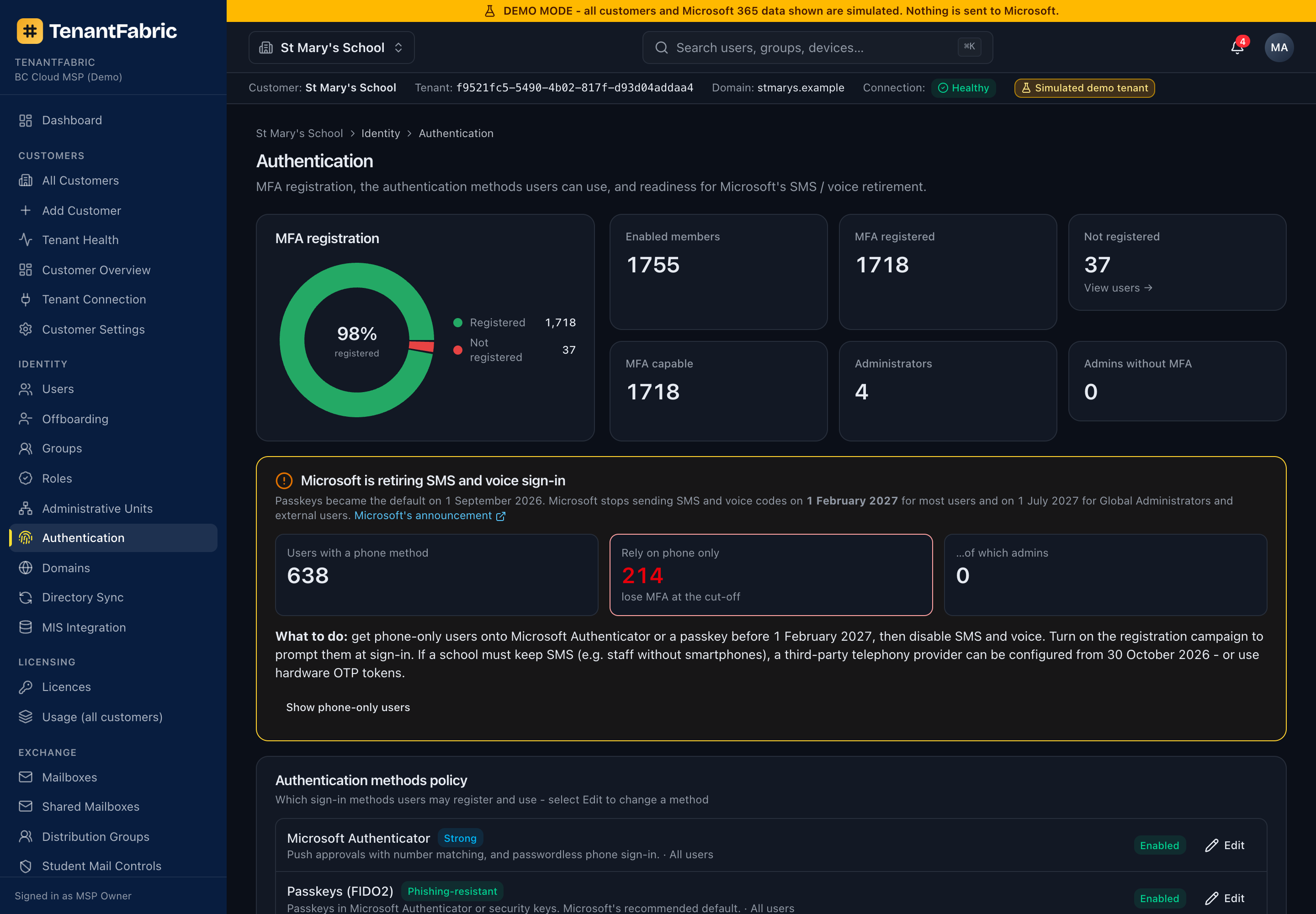 Authentication page
