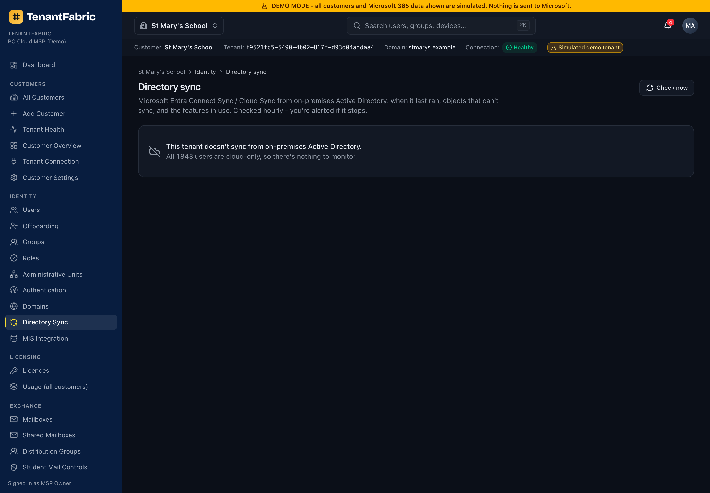 Directory sync page