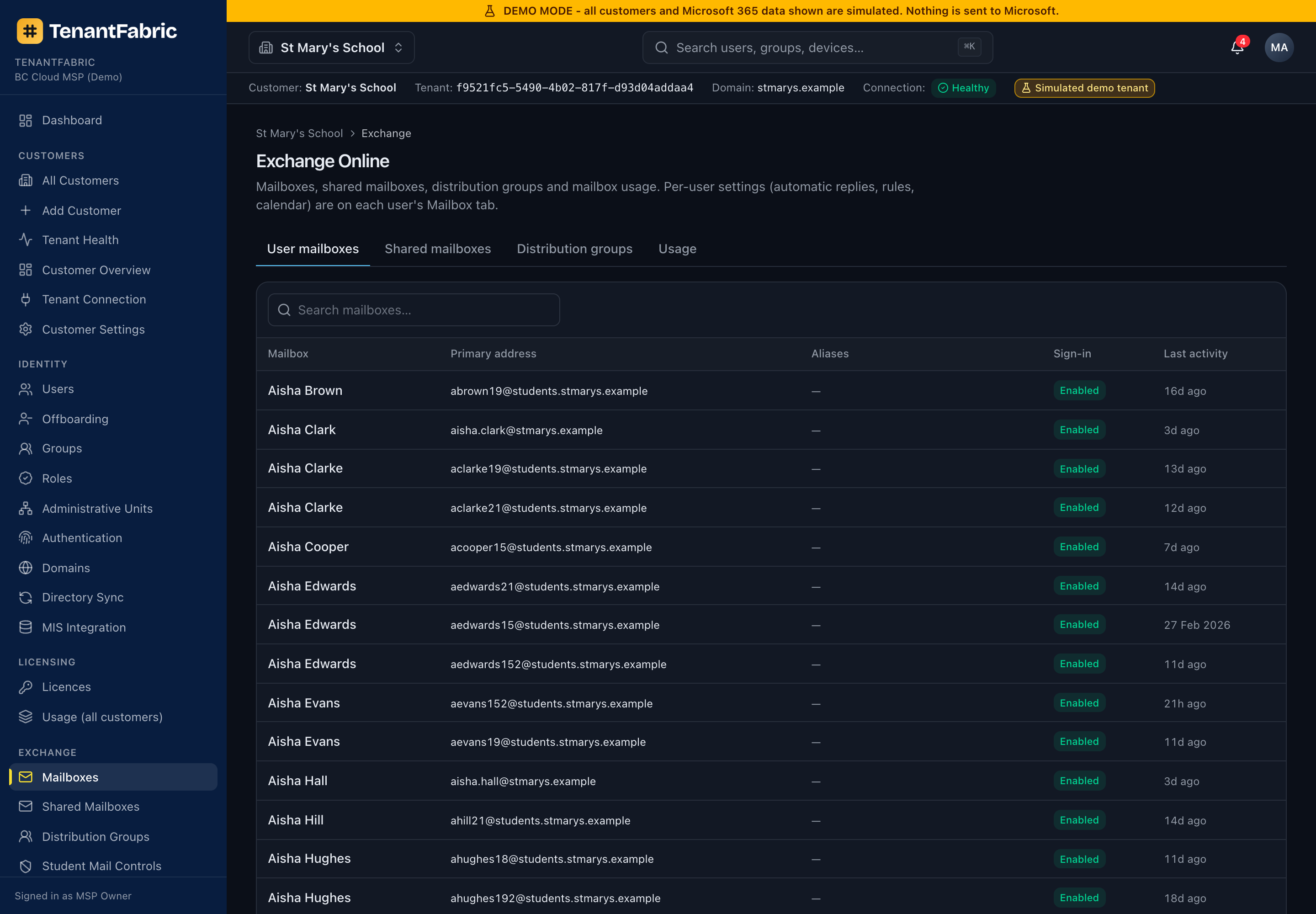 Exchange Online mailboxes