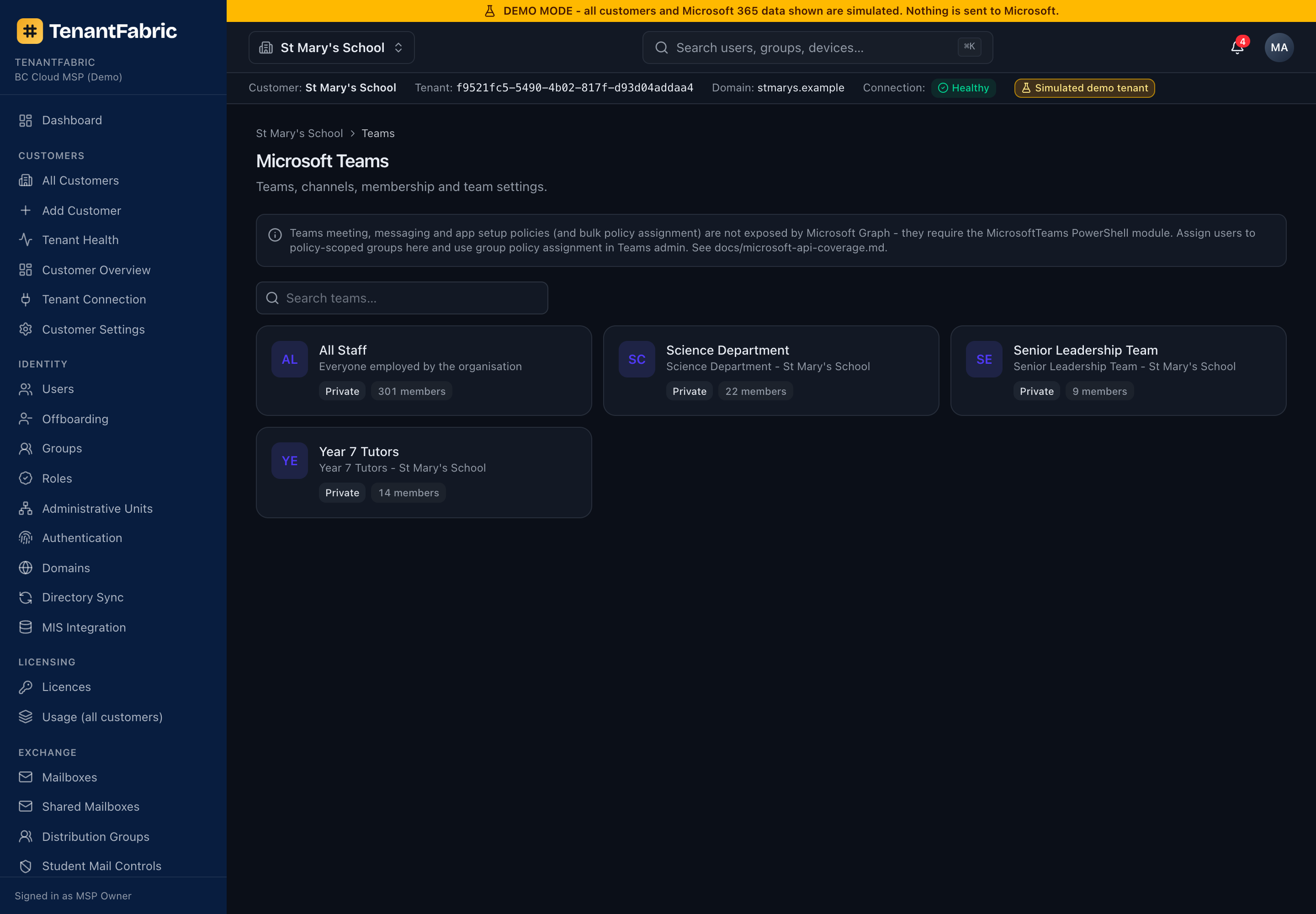 Microsoft Teams page