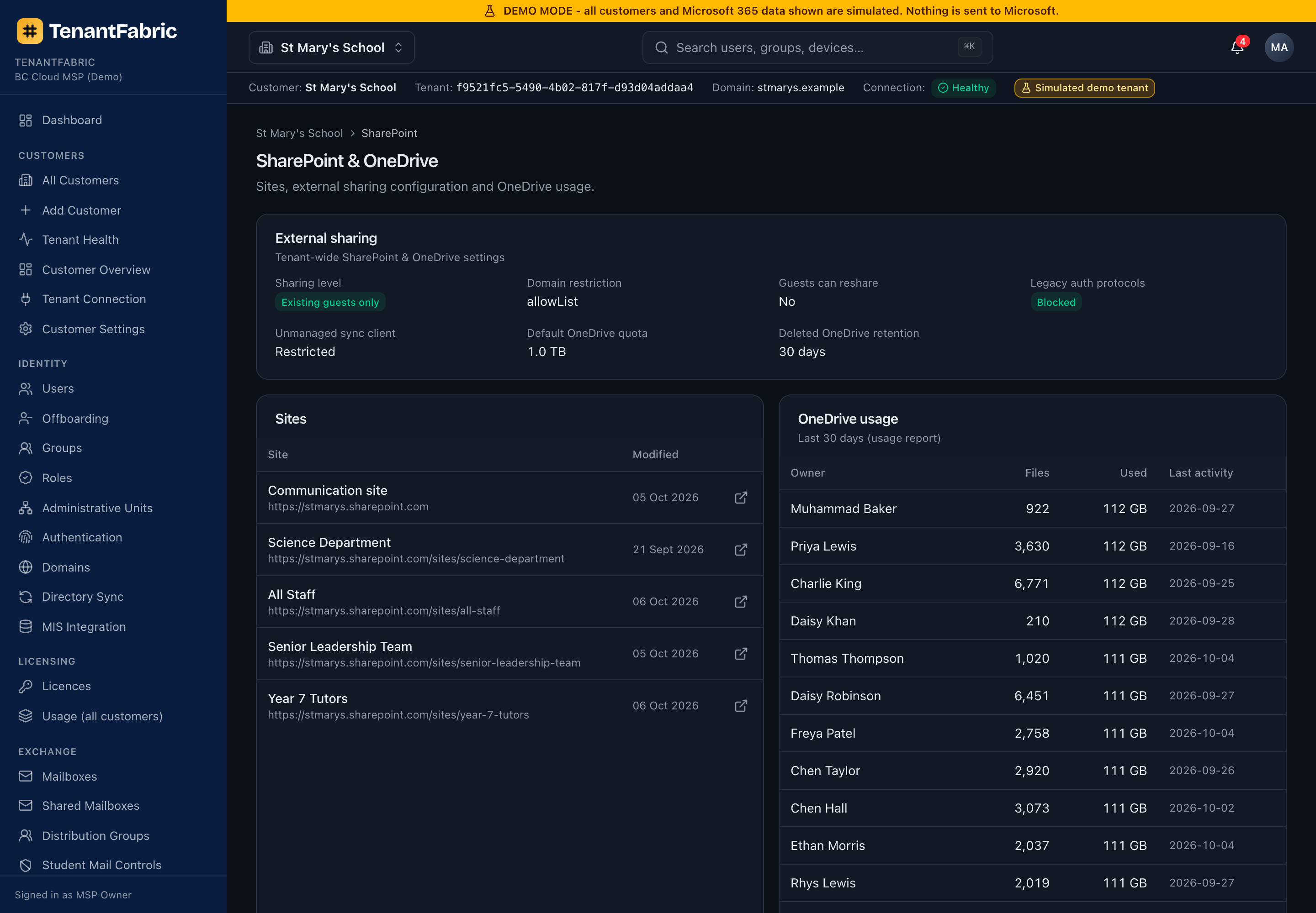 SharePoint and OneDrive page