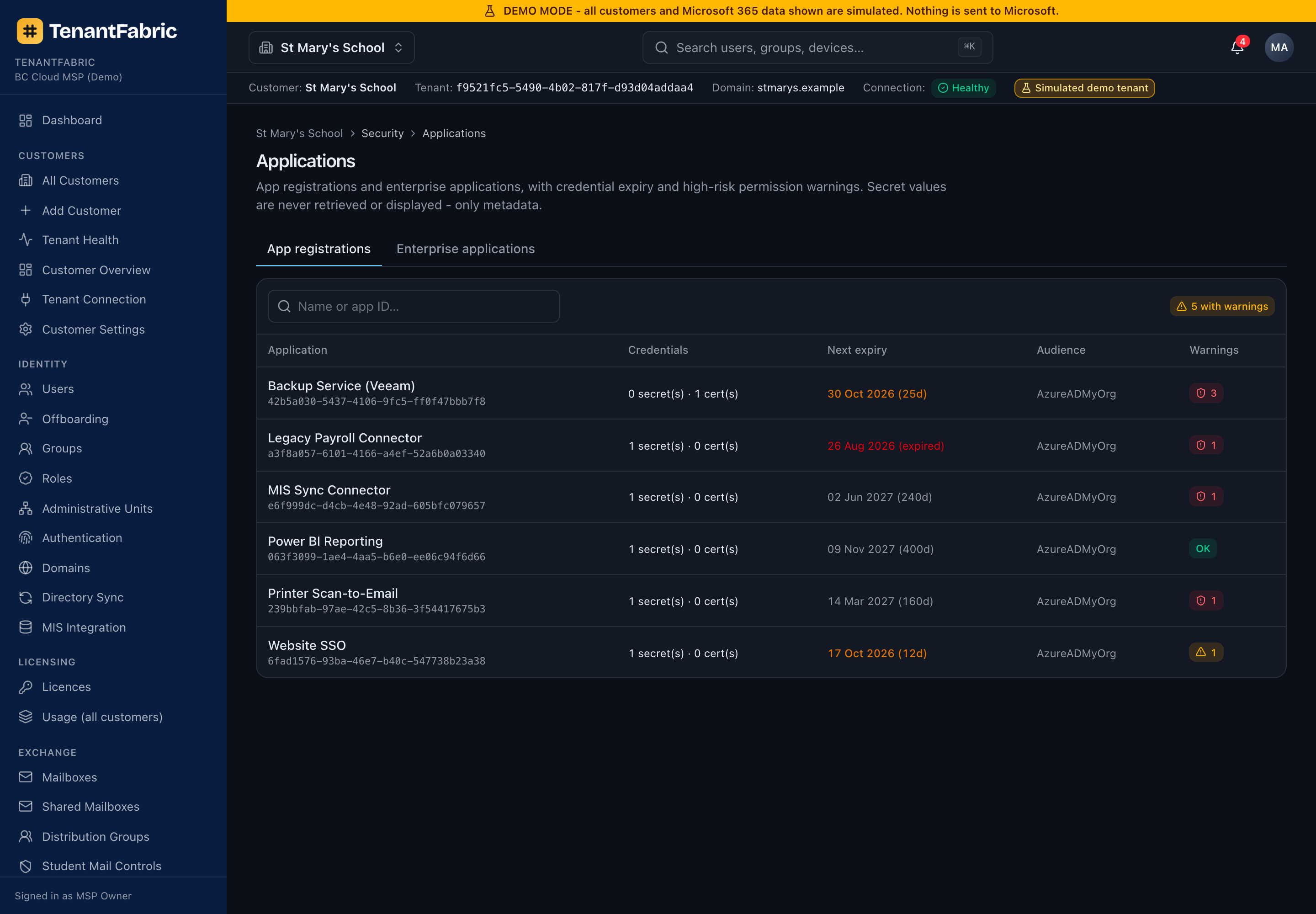 Applications page