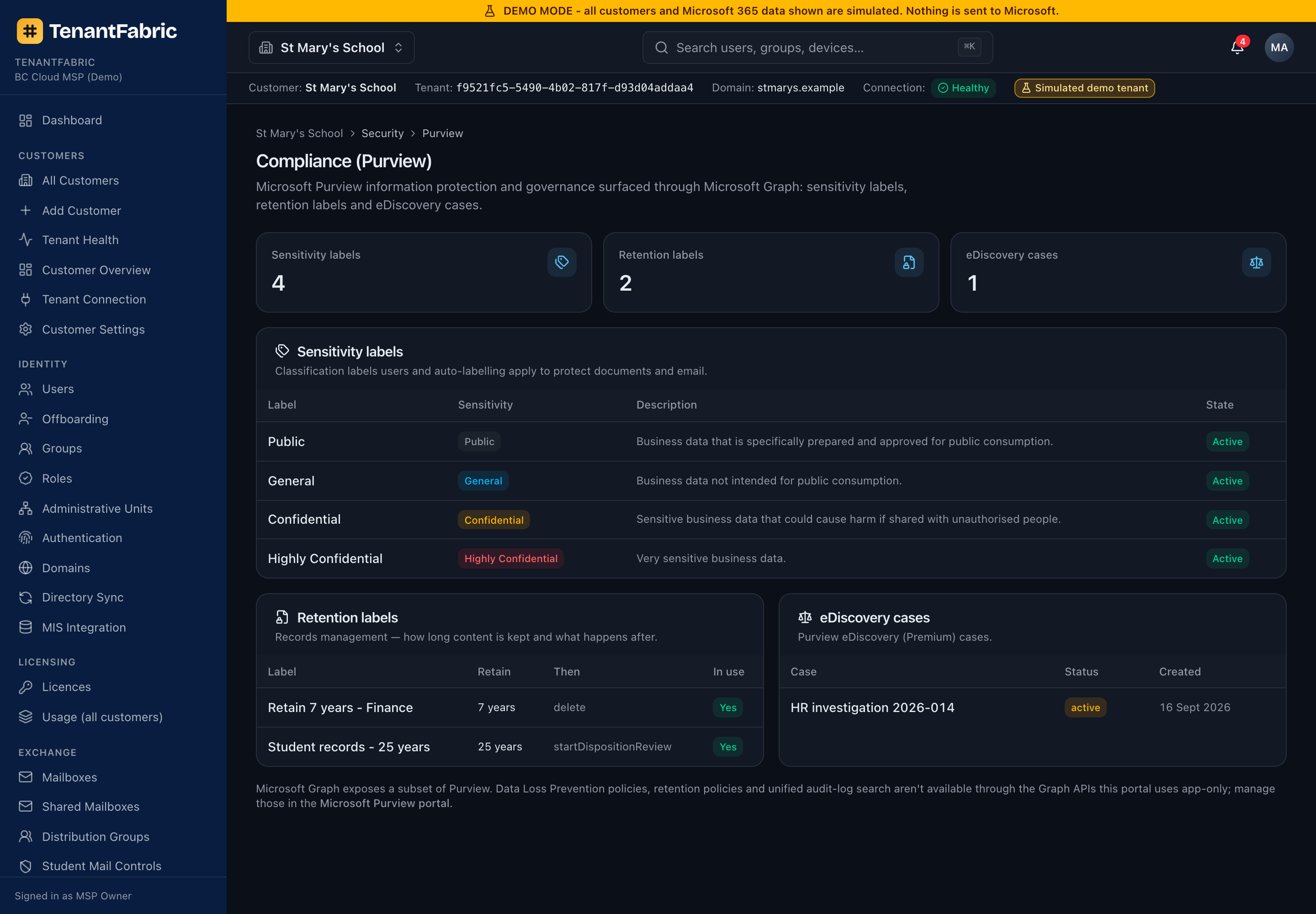 Compliance (Purview) page