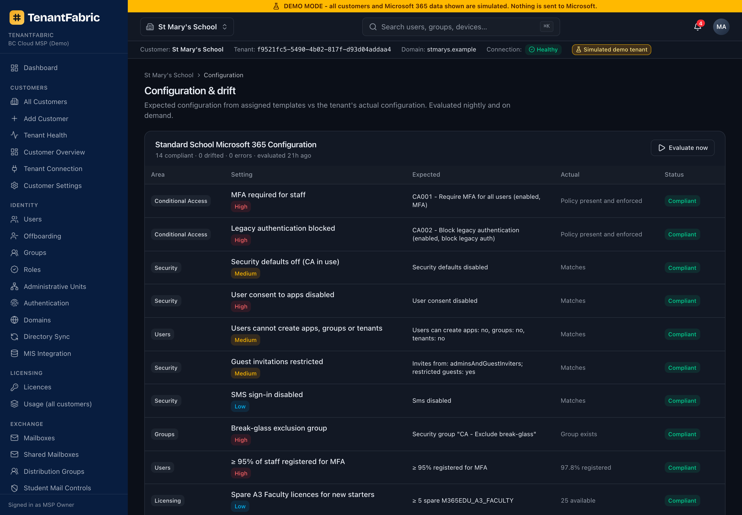 Configuration and drift page
